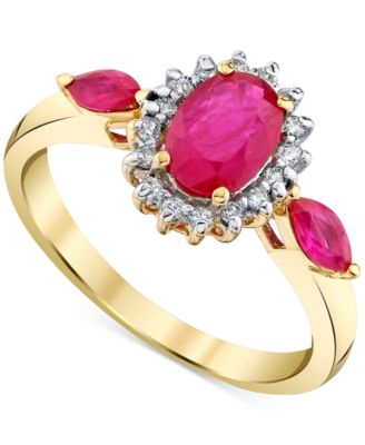 Macy's - Ruby (1-1/10 ct. t.w.) & Diamond (1/6 ct. t.w.) Round Cluster 18" Pendant Necklace in 14k Rose Gold