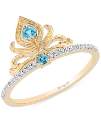 Disney Enchanted Vault - Swiss Blue Topaz (1/8 ct. t.w.) & Diamond (1/10 ct. t.w.) Jasmine Tiara Ring in Gold-Plated Sterling Silver