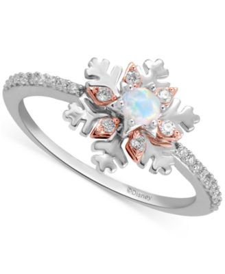 Disney Enchanted Vault - Opal (1/10 ct. t.w.) & Diamond (1/6 ct. t.w.) Elsa Snowflake Ring in Sterling Silver & 10k Rose Gold