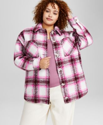 And Now This - Trendy Plus Size Plaid Shirt Jacket