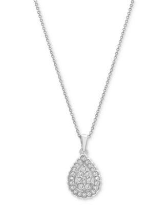 Macy's - Diamond Teardrop Halo Cluster 18" Pendant Necklace (1/4 ct. t.w.) in Sterling Silver