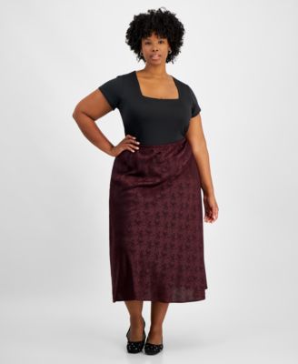 And Now This - Trendy Plus Printed-Satin Maxi Skirt