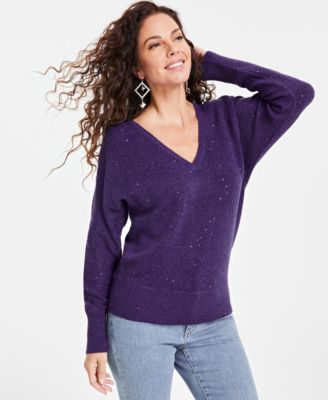 I.N.C. International Concepts - Women's Sequin-Shine V-Neck Sweater