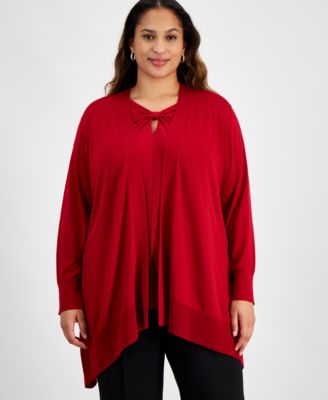 Kasper - Plus Size Long-Sleeve Open-Front Cardigan
