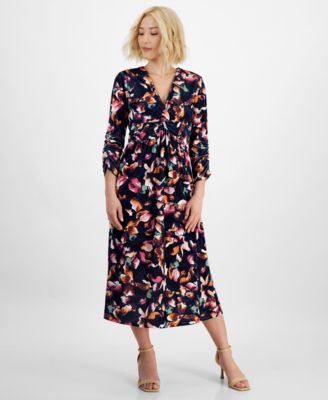 JAMIE & LAYLA - Petite Floral-Print Twist-Front Midi Dress