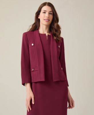 Kasper - Petite Stretch Crepe Shawl-Collar Open-Front Blazer