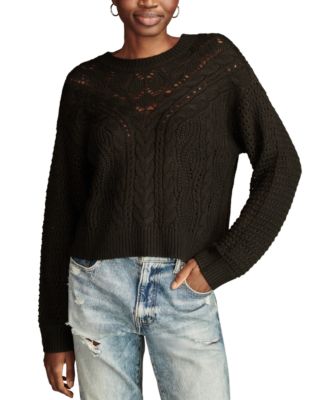 Lucky Brand - Women's Open-Knit-Yoke Crewneck Sweater