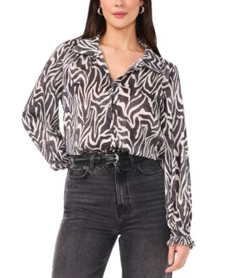 Vince Camuto - Women's Printed Ruffled-Cuff Button Blouse