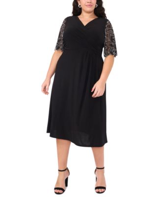 MSK - Plus Size Sheer-Sleeve Fit & Flare Dress
