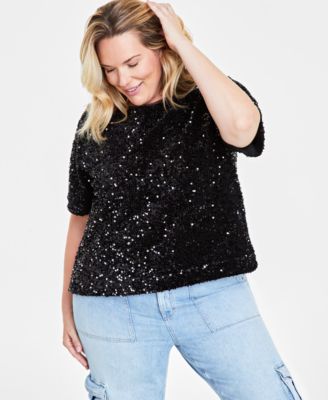 On 34th - Trendy Plus Size Sequined Velvet Top