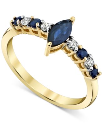 Macy's - Sapphire (3/4 ct. t.w.) & Diamond (1/8 ct. t.w.) Marquise Ring in 10k Gold
