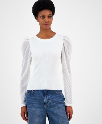 Madden Girl - Juniors' Ribbed Clipdot-Sleeve Top