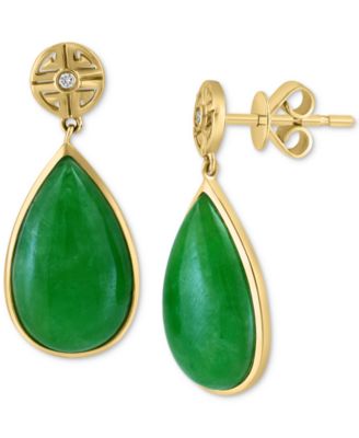 EFFY Collection - Dyed Jade & Diamond Accent Teardrop Drop Earrings in 14k Gold