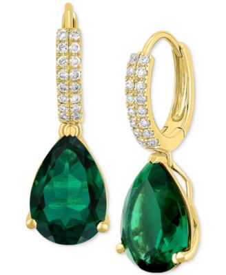 Grown With Love - Lab Grown Sapphire (8-1/8 ct. t.w.) & Diamond (1/4 ct. t.w.) Pear Dangle Hoop Earrings in 14k White Gold
