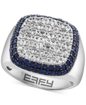 EFFY Collection - Men's White Zircon (1-7/8 ct. t.w.) & Blue Sapphire (1-3/8 ct. t.w.) Square Statement Ring in Sterling Silver