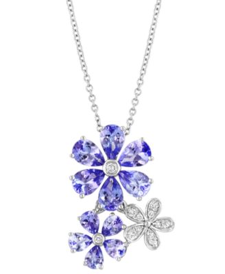 EFFY Collection - Tanzanite (3 ct. t.w.) & Diamond (1/10 ct. t.w.) Flower 18" Pendant Necklace in 14k White Gold
