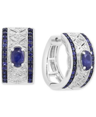 EFFY Collection - Blue Sapphire (1-5/8 ct. t.w.) & Diamond (1/5 ct. t.w.) Huggie Hoop Earrings in Sterling Silver (Also available in Ruby)