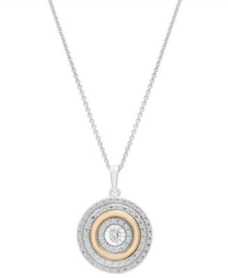 Macy's - Diamond Circle 18" Pendant Necklace (1/4 ct. t.w.) in Sterling Silver and 14k Gold-Plate
