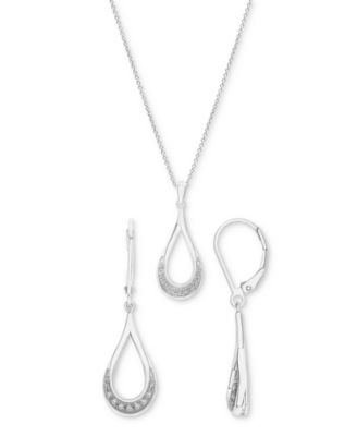 Macy's - 2-Pc. Set Diamond Open Teardrop Pendant Necklace & Matching Drop Earrings (1/6 ct. t.w.) in Sterling Silver