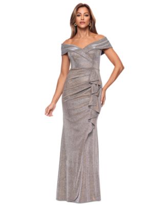 XSCAPE - Women's Off-The-Shoulder Ruffled Glitter Gown