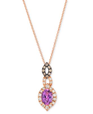 Le Vian - Grape Amethyst (3/4 ct. t.w.) & Diamond (1/3 ct. t.w.) Halo Adjustable 20" Pendant Necklace in 14k Rose Gold