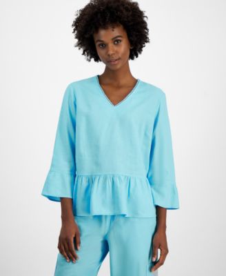 Nautica Jeans - Women's V-Neck 3/4-Sleeve Peplum Top