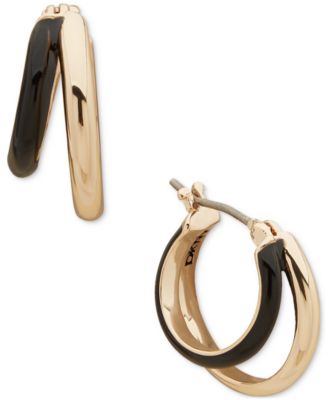 DKNY - Gold-Tone Jet Black Enamel & Polished Split Small Hoop Earrings, 0.58"