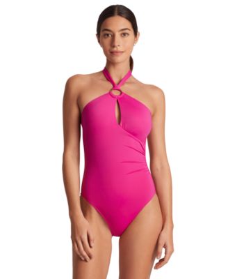 Lauren Ralph Lauren - Ring-Detail Over-The-Shoulder Underwire Tummy-Control One-Piece Swimsuit