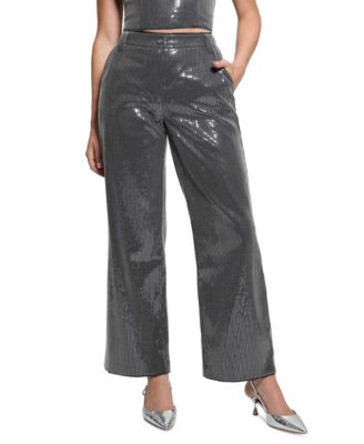 GUESS - Women's Cassia High-Rise Wide-Leg Sequins Pants