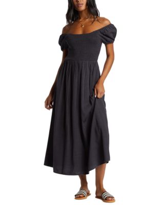 Billabong - Juniors' Midnight Sky Smocked Puff-Sleeve Midi Dress