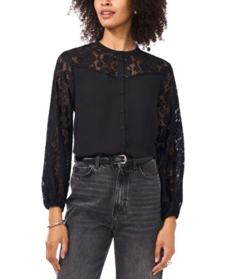 Vince Camuto - Women's Lace Yoke and Sleeve Button Blouse