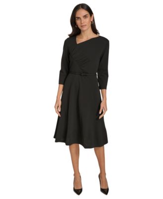 Calvin Klein - Women's Asymmetric-Neck Belted Dress