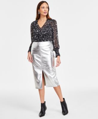I.N.C. International Concepts - Women's Metallic Slit-Front Pencil Skirt