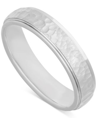 Macy's - Men's Hammered Finish Step Edge Wedding Band in Sterling Silver
