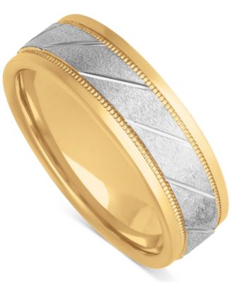 Macy's - Men's Diagonal Texture Two-Tone Wedding Band in Sterling Silver & 18k Gold-Plate