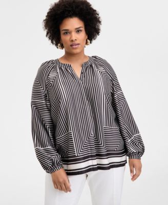 I.N.C. International Concepts - Plus Size Printed Blouson-Sleeve Blouse