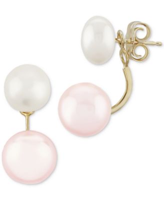 Macy's - Two Tone Pearl (8.5mm) Front & Back Earrings in 14K Yellow Gold