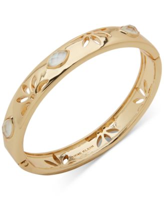 Anne Klein - Gold-Tone Mother-of-Pearl & Flower Cutout Bangle Bracelet
