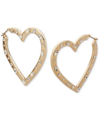 KARL LAGERFELD PARIS - Gold-Tone Mixed Cut Stone Red Resin Heart Medium Hoop Earrings, 1.85"