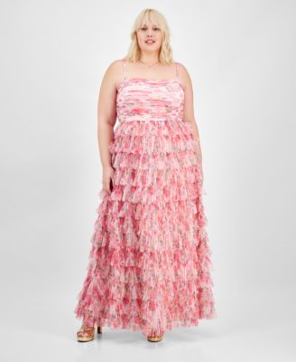 B Darlin - Trendy Plus Size Floral Print Ruffle Tiered Gown