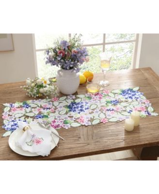 Elrene - Hydrangea Cutwork Fabric Allover Centerpiece, 13" x 36"