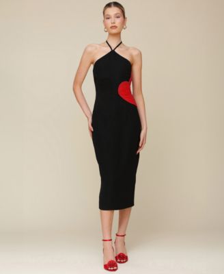 Avec Les Filles - Women's Beaded-Heart Halter-Neck Dress