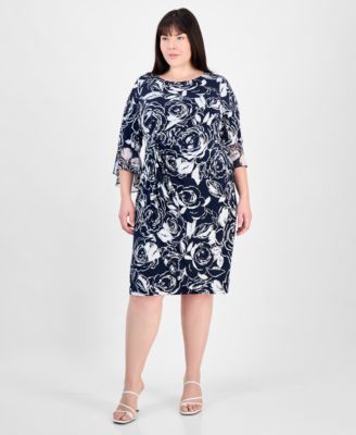 Connected - Plus Size Ruched Side-Tab 3/4-Sleeve Dress