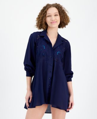 Raviya - Women's Eyelet Button-Down Cover-Up