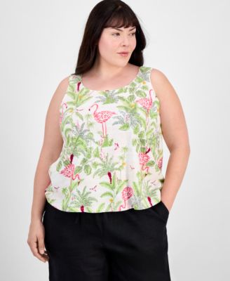 Charter Club - Plus Size Knit Palm Scoop-Neck Tank Top