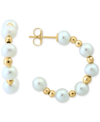 EFFY Collection - Cultured Freshwater Pearl (4-1/2mm) Small Hoop Earrings in 14k Yellow Gold, 0.62"