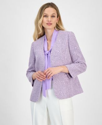 Kasper - Women's Tweed Open-Front 3/4-Sleeve Jacket