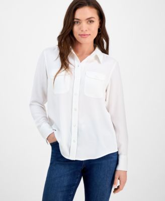 I.N.C. International Concepts - Petite Button-Pocket Long-Sleeve Shirt