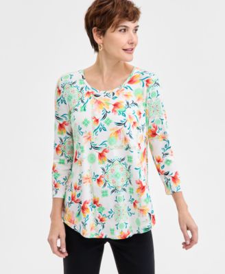 JM Collection - Women's Shadow Silhouette 3/4-Sleeve Top