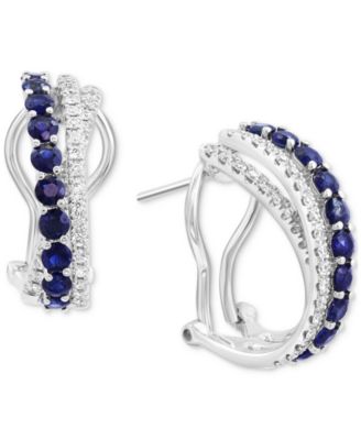 EFFY Collection - Sapphire (1-1/3 ct. t.w.) & Diamond (3/8 ct. t.w.) Crossover Hoop Earrings in 14k White Gold
